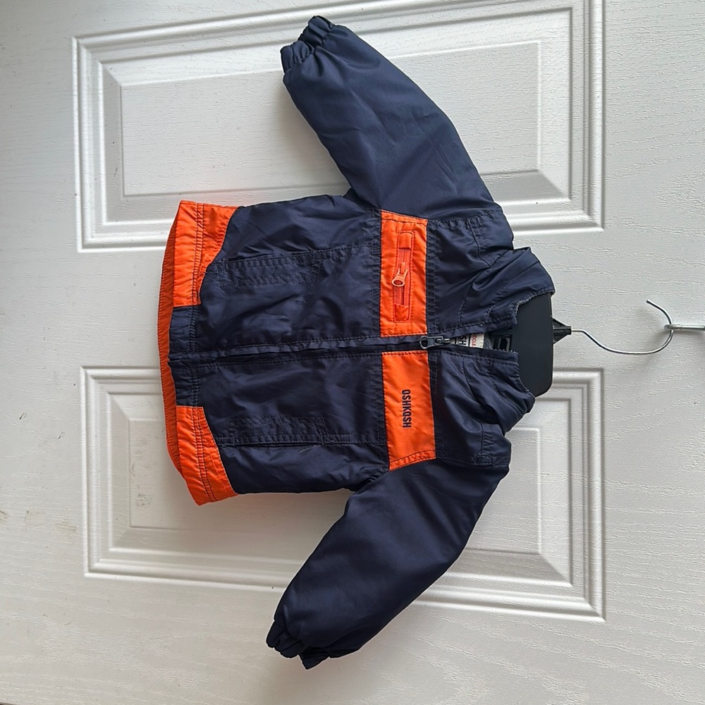 OshKosh B’Gosh fleece lined coat, 12 months, navy and orange